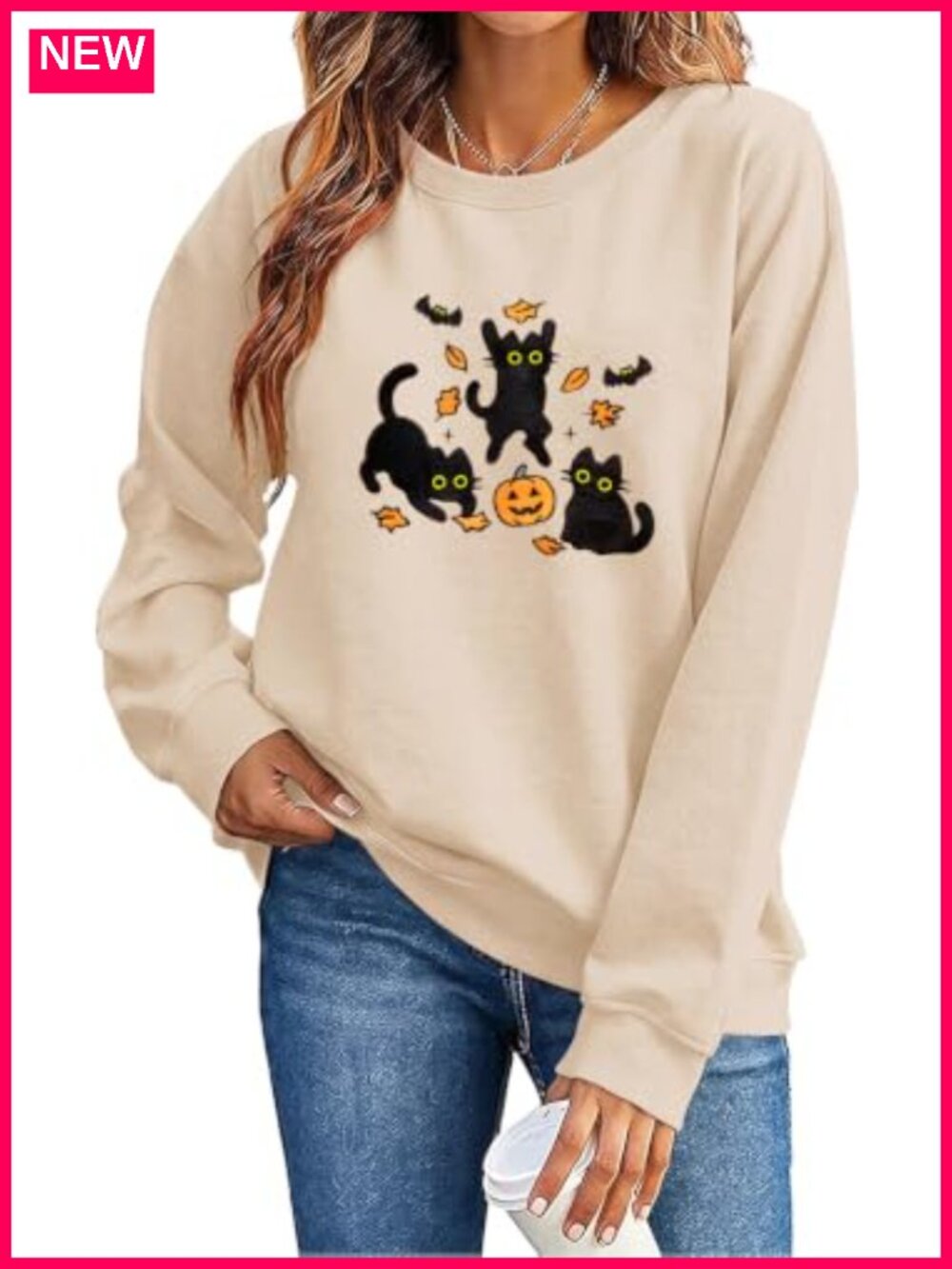 Women's Embroidered Ghost Pullover Sweatshirt Fleece Blend Crewneck